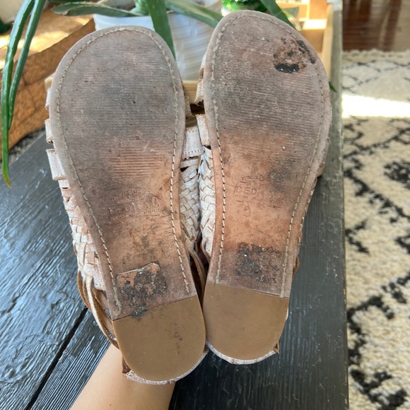 BED|STU White Nectar Distressed Leather Woven Sandals 9